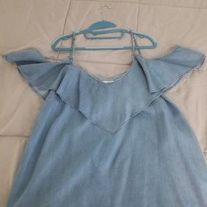 Jean cold shoulder blouse